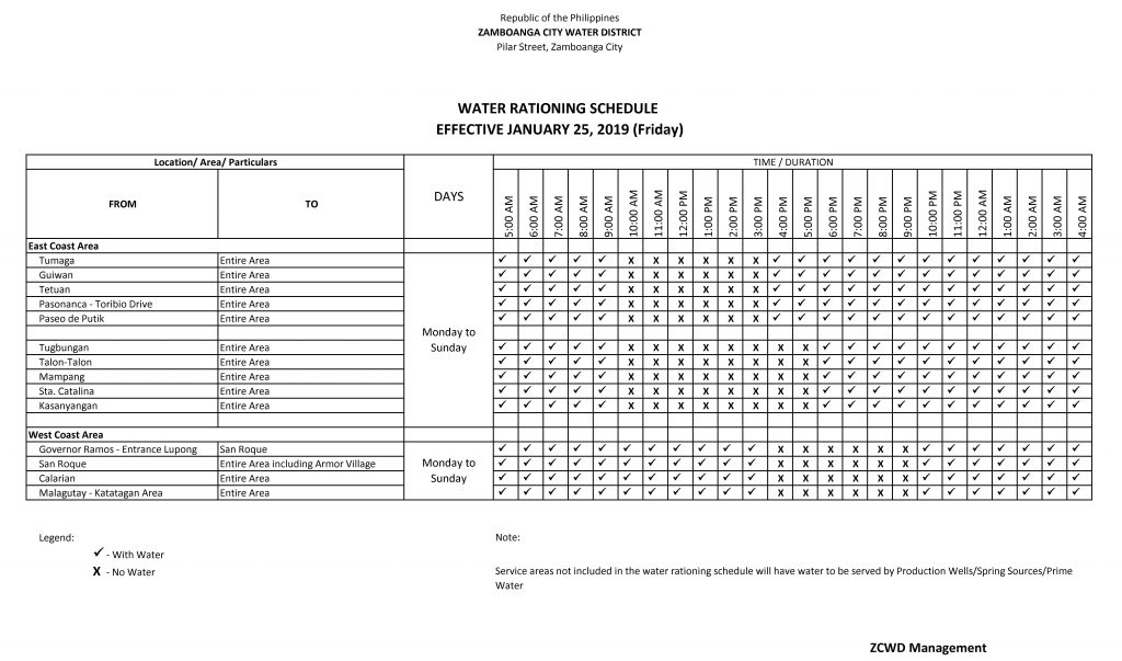 Water Rationing Schedule - effective January 25, 2019 ...